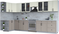 Кухонный гарнитур Интерлиния Тренд 1.5x3.8 левая (луна/белый/серый каспий) - 
