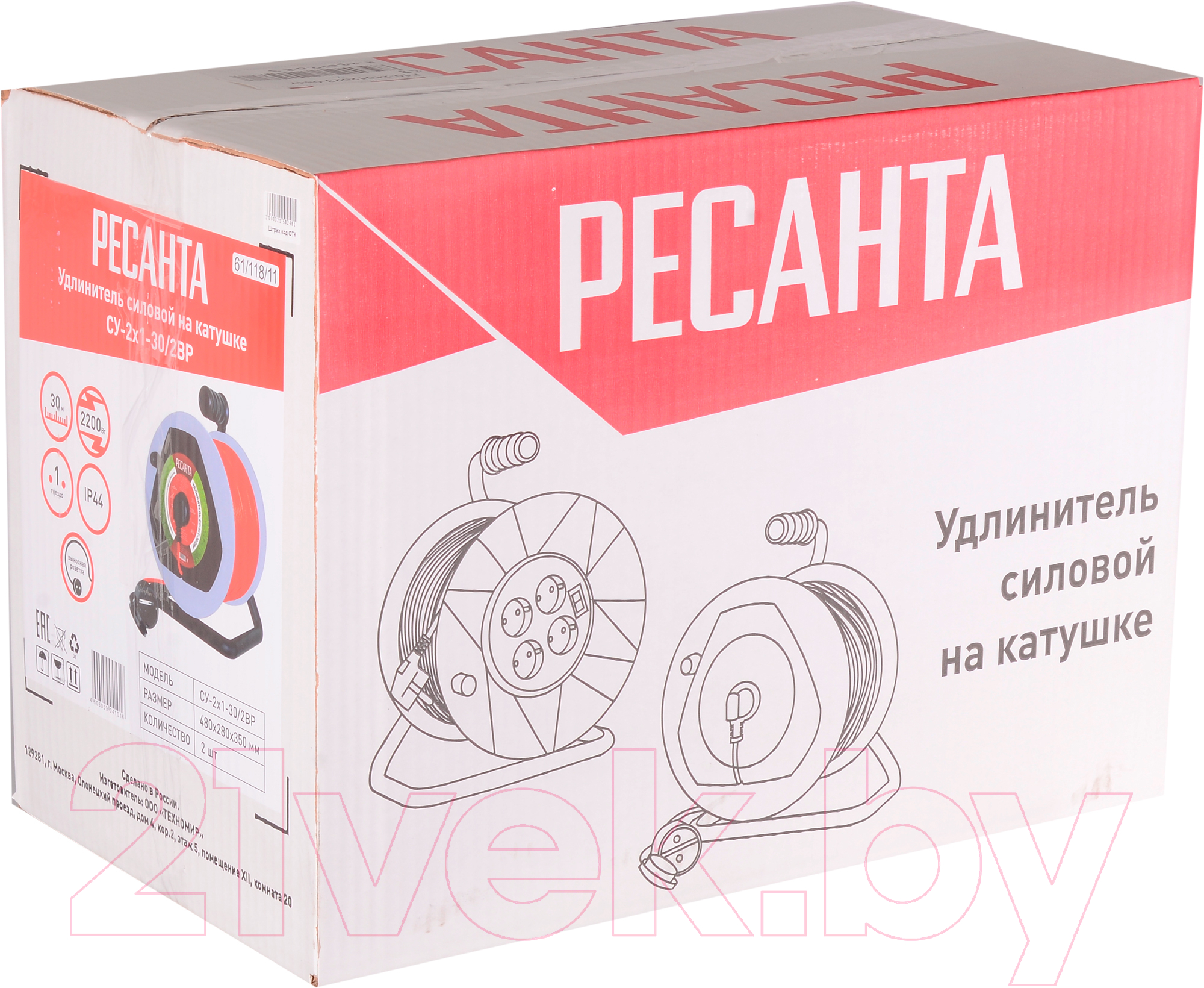 Удлинитель на катушке Ресанта СУ-2x1-30/2ВР