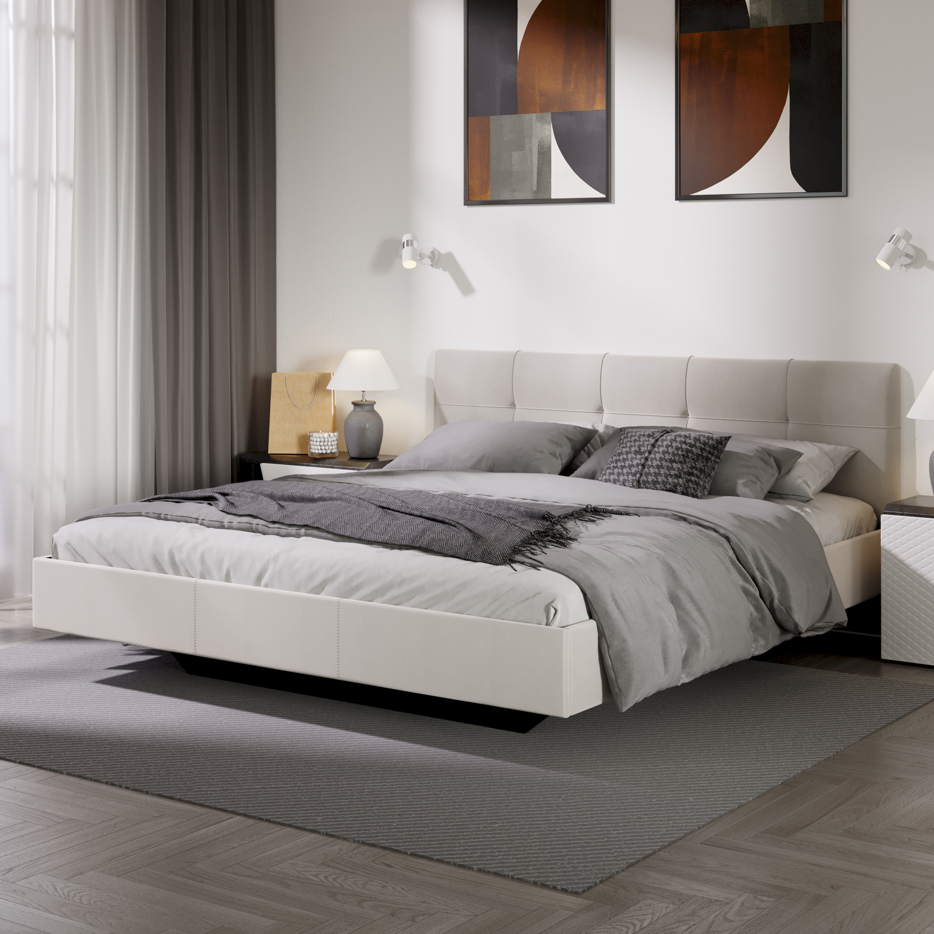 Двуспальная кровать ТриЯ Элис тип 1 с мягкой обивкой 180x200 (велюр бежевый) — фото 3