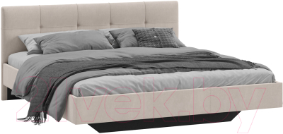 Двуспальная кровать ТриЯ Элис тип 1 с мягкой обивкой 180x200 (велюр бежевый)