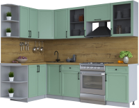 Кухонный гарнитур Интерлиния Тренд 1.5x2.6 левая (мята/мята/дуб бунратти) - 