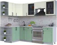 Кухонный гарнитур Интерлиния Тренд 1.5x2.5 левая (мята/белый/бискайская сосна) - 