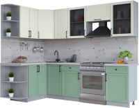 Кухонный гарнитур Интерлиния Тренд 1.5x2.6 левая (мята/белый/бискайская сосна) - 