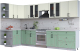 Кухонный гарнитур Интерлиния Тренд 1.5x3.5 левая (мята/белый/бискайская сосна) - 