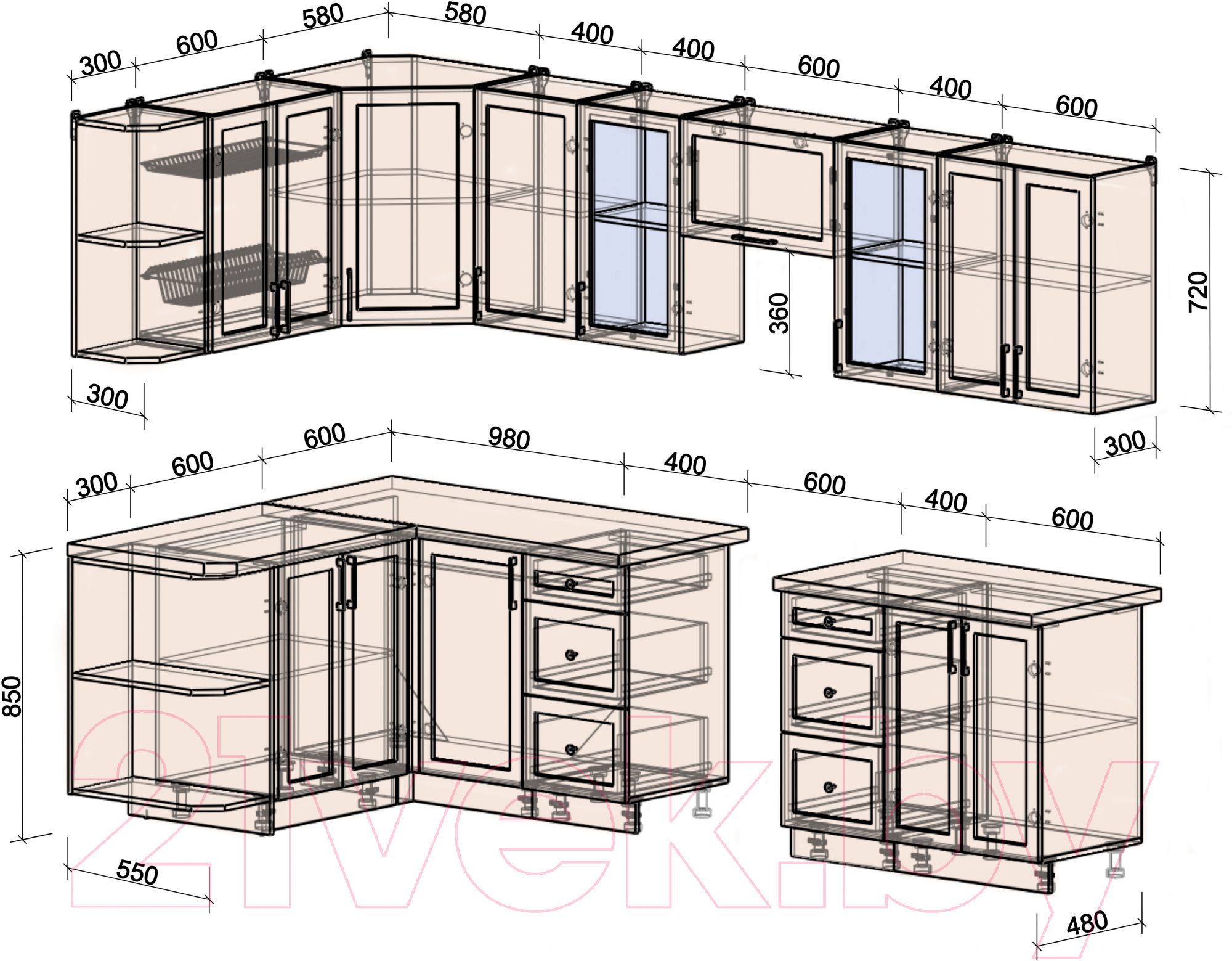 Готовая кухня Интерлиния Тренд 1.5x3.0 левая