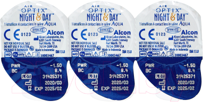 Комплект контактных линз Air Optix Night&Day Aqua Sph-3.00 R8.4 D13.8 (3шт)