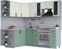 Кухонный гарнитур Интерлиния Тренд 1.7x2.2 левая (мята/белый/бискайская сосна) - 