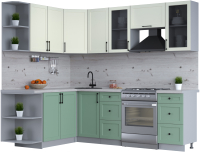 Кухонный гарнитур Интерлиния Тренд 1.7x2.4 левая (мята/белый/бискайская сосна) - 