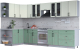 Кухонный гарнитур Интерлиния Тренд 1.7x3.5 левая (мята/белый/бискайская сосна) - 