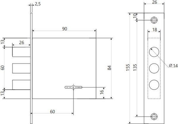 Замок врезной VELA V47-CR (хром)