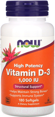 Витамин NOW Foods D3 25 мкг 1000 IU / NOW-00365 (180шт)