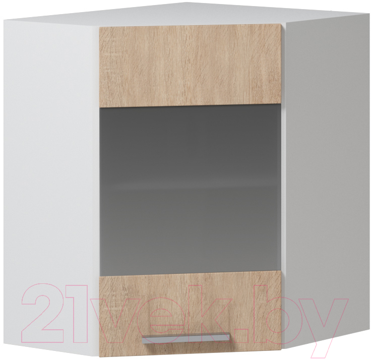 Шкаф навесной для кухни Genesis Мебель Алиса 12 угловой 600 со стеклом