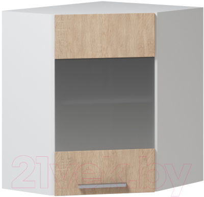 Шкаф навесной для кухни Genesis Мебель Алиса 12 угловой 600 со стеклом (белый/дуб сонома)