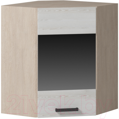 Шкаф навесной для кухни Genesis Мебель Алиса Loft угловой 600 со стеклом (дуб сонома/сосна белая)