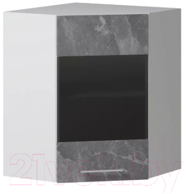 Шкаф навесной для кухни Genesis Мебель Алиса Каспий угловой 600 со стеклом (белый/каспий темный)