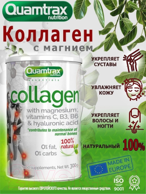 Комплексная пищевая добавка Quamtrax Collagen With Magnesium Vit C B3B6 & Hyaluronic Acid (300г)