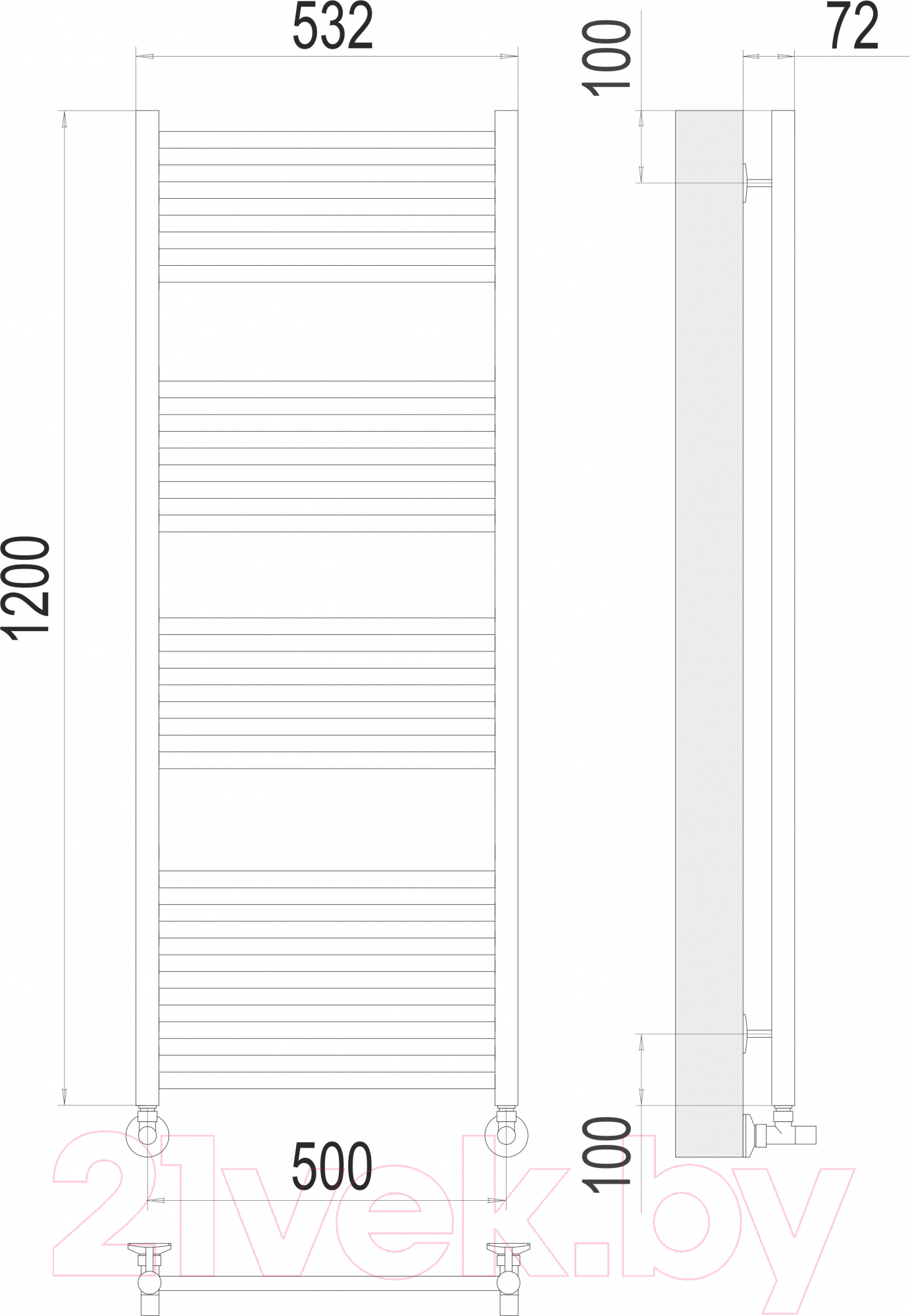 Полотенцесушитель водяной Terminus Аврора П22 50x120 RAL 9005 — фото 3