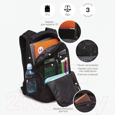 Рюкзак Grizzly RU-338-4 (черный/красный)