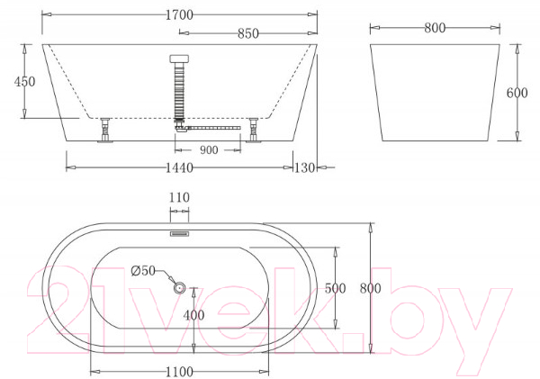 Ванна акриловая BelBagno BB71-1700-BIANCO