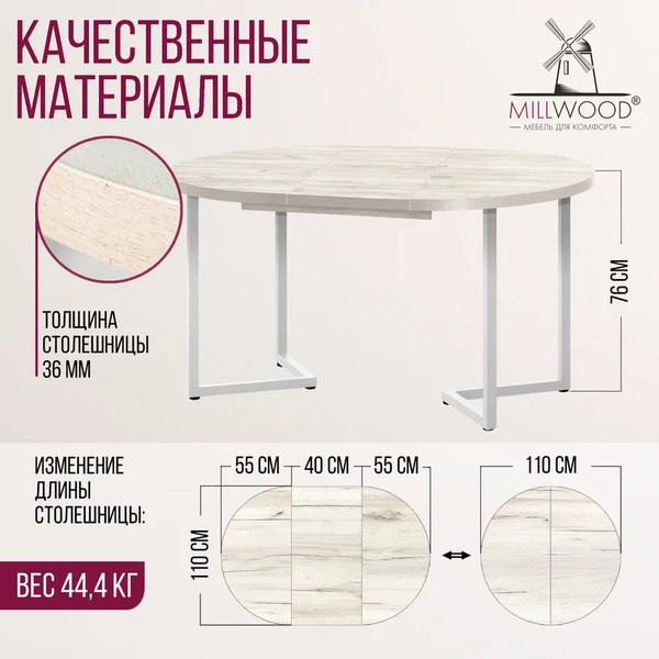 Купить Обеденный стол Millwood Лофт Лондон раздвижной / D110-150x110x76  