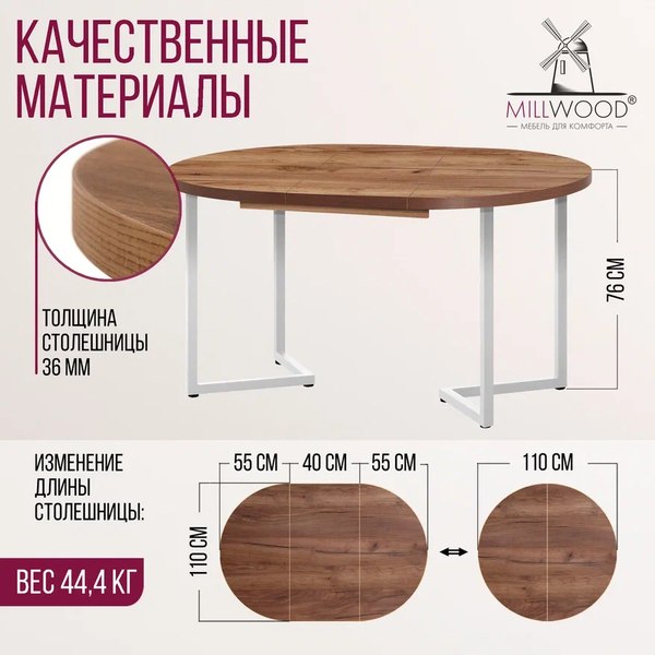 Купить Обеденный стол Millwood Лофт Лондон раздвижной / D110-150x110x76  