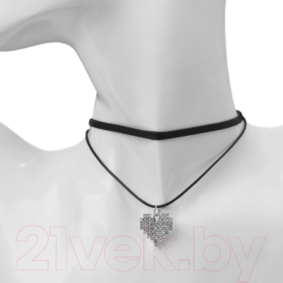 Изображение товара Чокер Queen Fair Двойной с нитью, сердце графика / 6766416 (бело-черный в серебре)