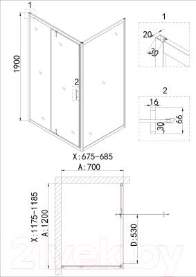 Душевая стенка Niagara NG-A70G 70x190