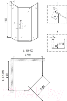 Душевой уголок Niagara NG-6405-08 90x90x190 (золото)