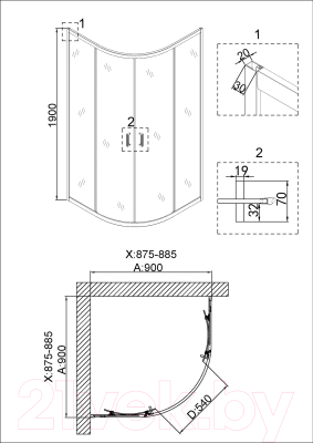 Душевой уголок Niagara NG-6406-08 90x90x190 (золото)