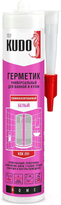 Герметик силиконовый Kudo Универсальный для ванной и кухни / KSK-291 (280мл, белый)
