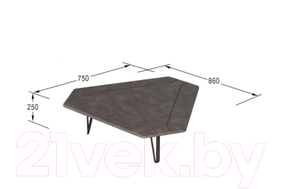 Журнальный столик Калифорния мебель ТЕТ 250 (серый бетон)