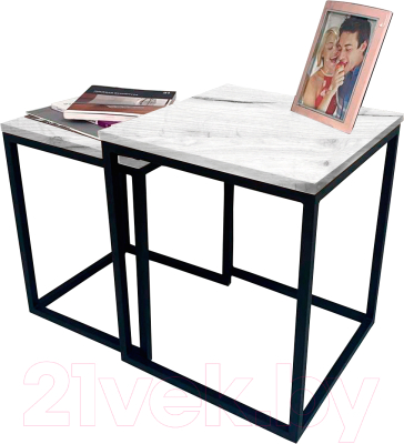 Комплект журнальных столиков Millwood Лофт Лэннис СТ-7 (дуб белый Craft/металл черный)