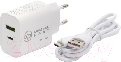 Зарядное устройство сетевое Digitalpart FC-135 с кабелем MicroUSB (белый)
