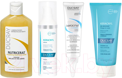 

Набор косметики для лица Ducray, Керакнил гель 100мл+3 мини продукта