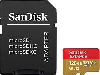 

Карта памяти SanDisk, Extreme microSDXC 128GB + адаптер (SDSQXA1-128G-GN6MA)