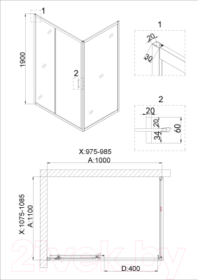 Душевой уголок Niagara NG-42-10AG-A110G 100x110x190