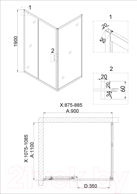 Душевой уголок Niagara NG-42-9AG-A110G 90x110x190