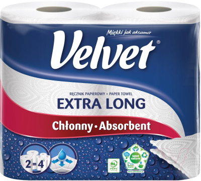 Бумажные полотенца Velvet Экстра лонг 2х слойная (2рул)