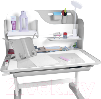 Парта+стул Anatomica Amadeo с надстройкой и ящиком (серый)