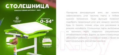 Парта+стул Anatomica Avgusta Comfort с ящиком и подставкой (клен/зеленый)