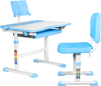 Парта+стул Anatomica Avgusta Comfort с ящиком и подставкой (белый/голубой) - 