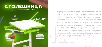 Парта+стул Anatomica Avgusta Comfort с ящиком, подставкой и светильником (клен/зеленый)