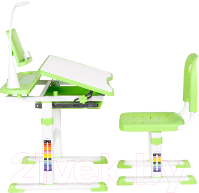 Парта+стул Anatomica Avgusta Comfort с ящиком, подставкой и светильником (белый/зеленый)