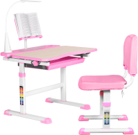 Парта+стул Anatomica Avgusta Comfort с ящиком, подставкой и светильником (клен/розовый) - 