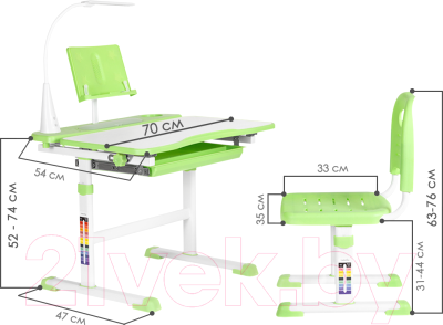 Парта+стул Anatomica Avgusta Comfort с ящиком, подставкой и светильником (клен/зеленый)