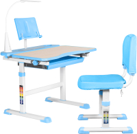 Парта+стул Anatomica Avgusta Comfort с ящиком, подставкой и светильником (клен/голубой) - 