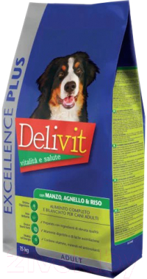 Сухой корм для собак Pet360 Delivit для средних и крупных пород говядина, ягненок и рис (15кг)