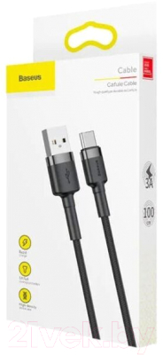 Кабель Baseus Cafule Cable USB For Type-C 2A / CATKLF-BG1 (3м, серый/черный)
