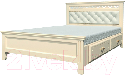 Полуторная кровать Bravo Мебель Грация 140x200 с ящиками (слоновая кость)
