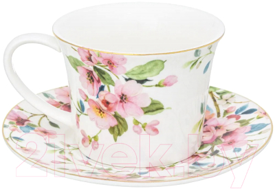 Чашка с блюдцем Elan Gallery Яблоневый цвет / 420417 (белый)